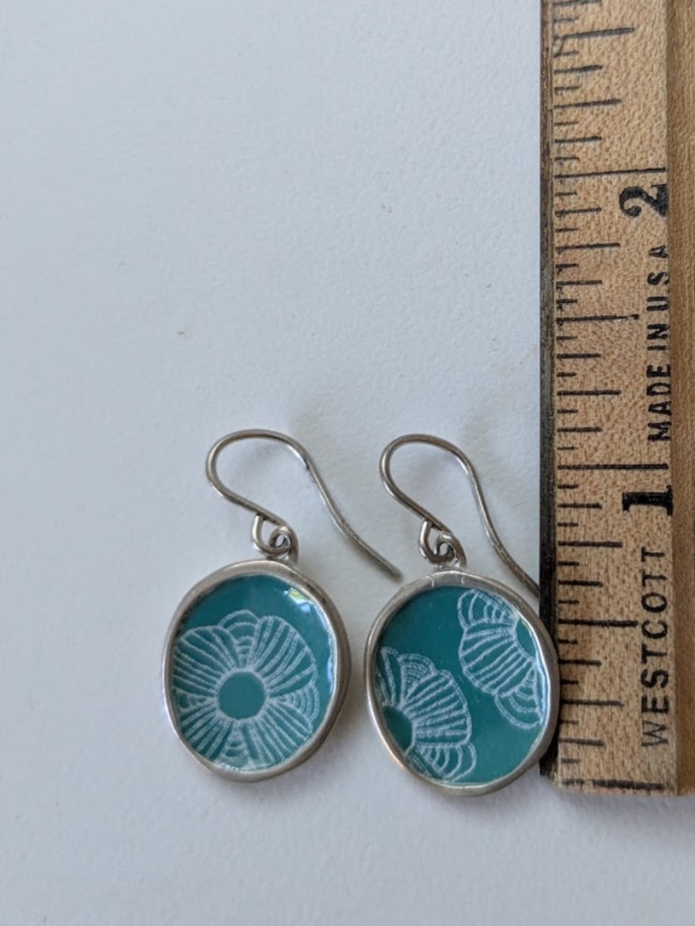 Handcrafted Floral Enamel Earrings, Blue and White